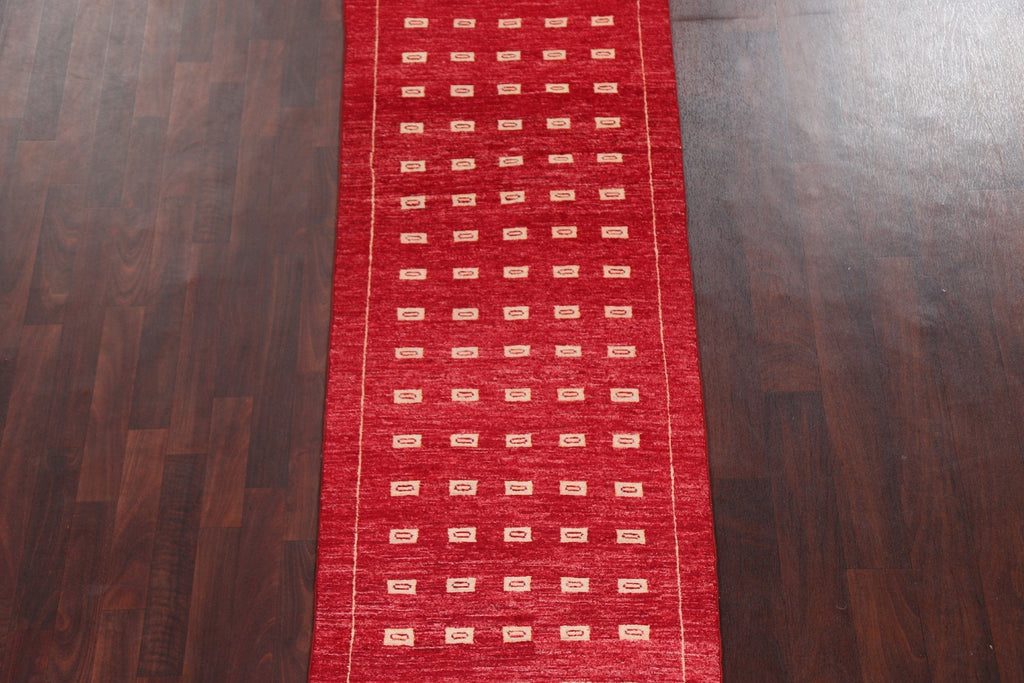 Red Wool Gabbeh Kashkoli Oriental Runner Rug 3x8