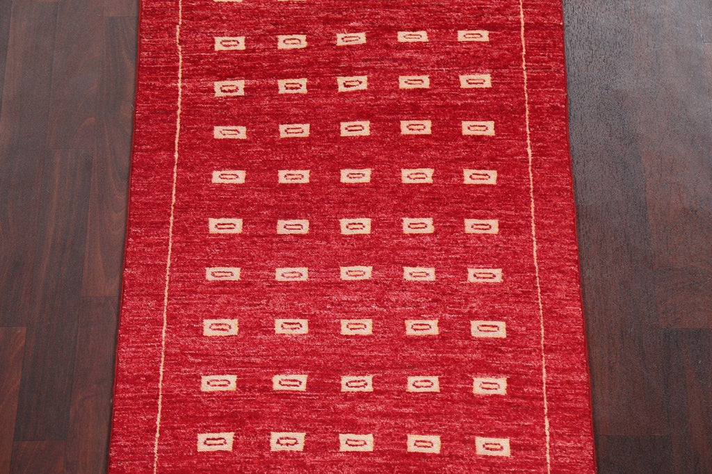 Red Wool Gabbeh Kashkoli Oriental Runner Rug 3x8