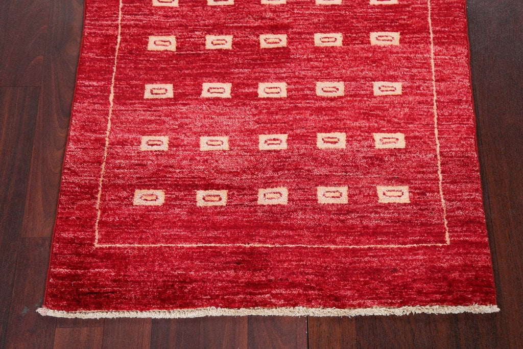 Red Wool Gabbeh Kashkoli Oriental Runner Rug 3x8