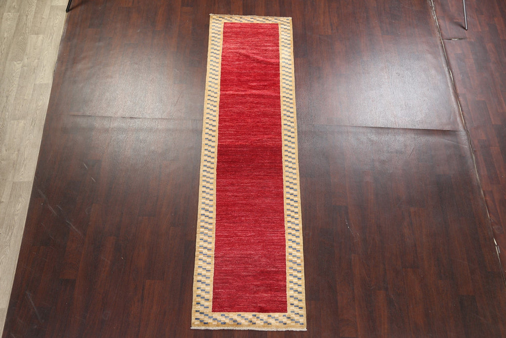 Red Gabbeh Kashkoli Oriental Runner Rug 3x10