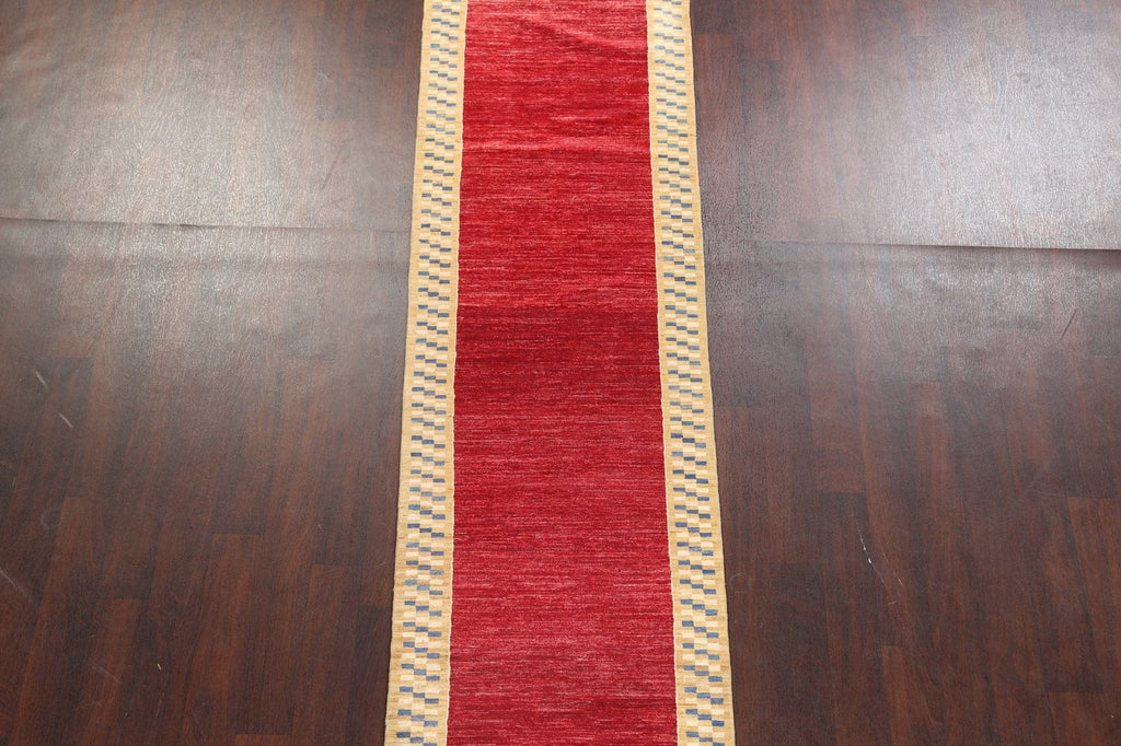 Red Gabbeh Kashkoli Oriental Runner Rug 3x10