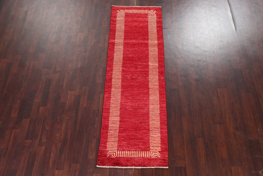 Red Wool Gabbeh Kashkoli Oriental Runner Rug 3x8