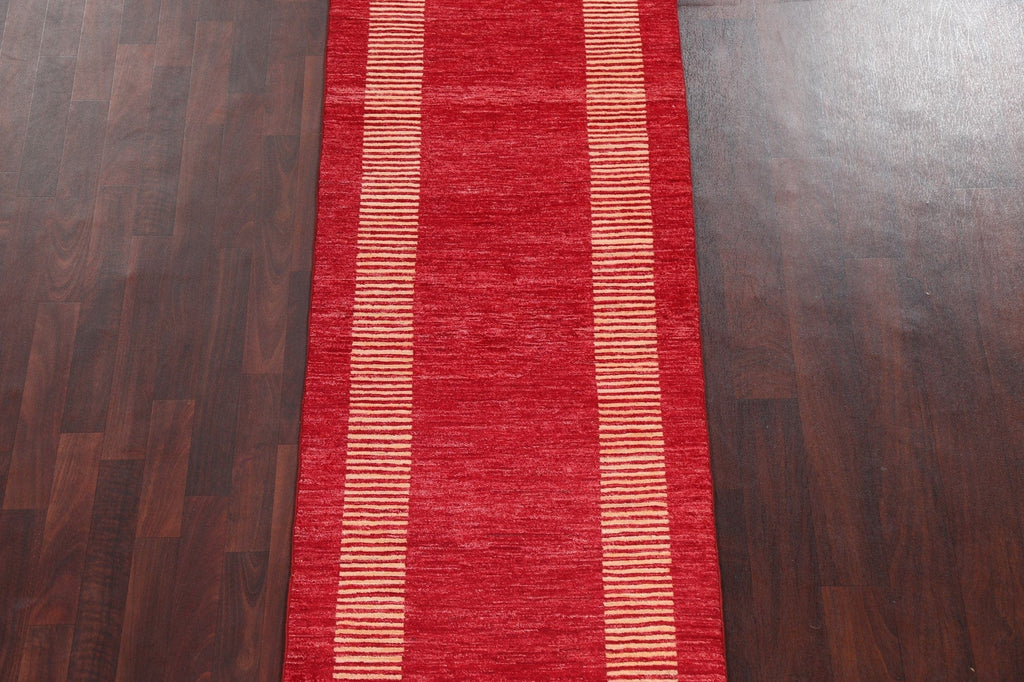 Red Wool Gabbeh Kashkoli Oriental Runner Rug 3x8