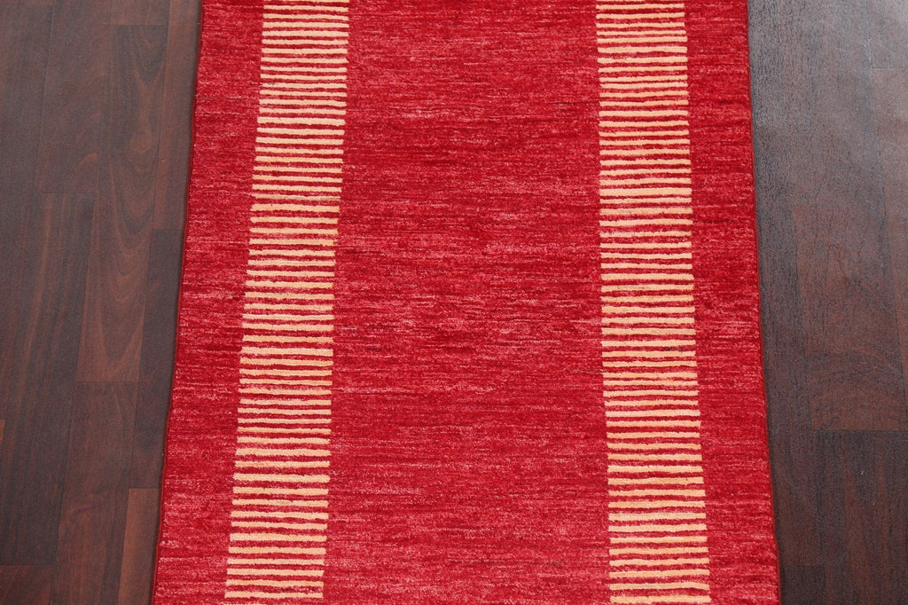 Red Wool Gabbeh Kashkoli Oriental Runner Rug 3x8