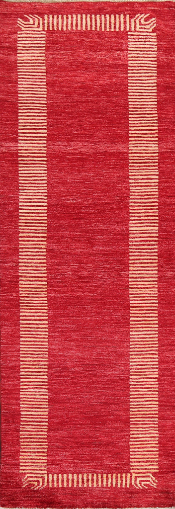 Red Wool Gabbeh Kashkoli Oriental Runner Rug 3x8