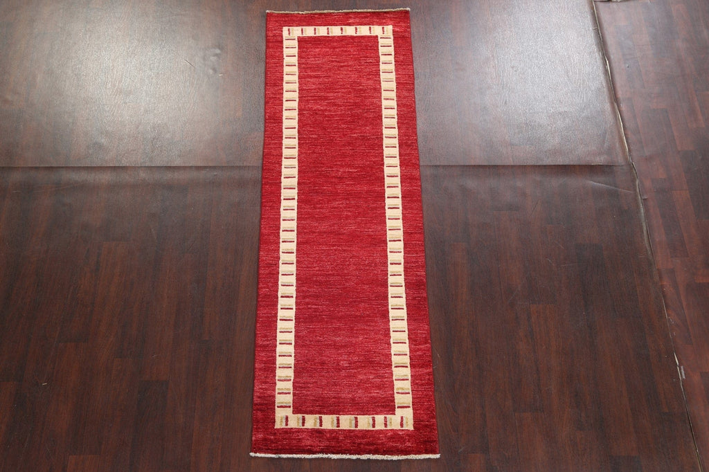 Red Gabbeh Kashkoli Oriental Runner Rug 3x8