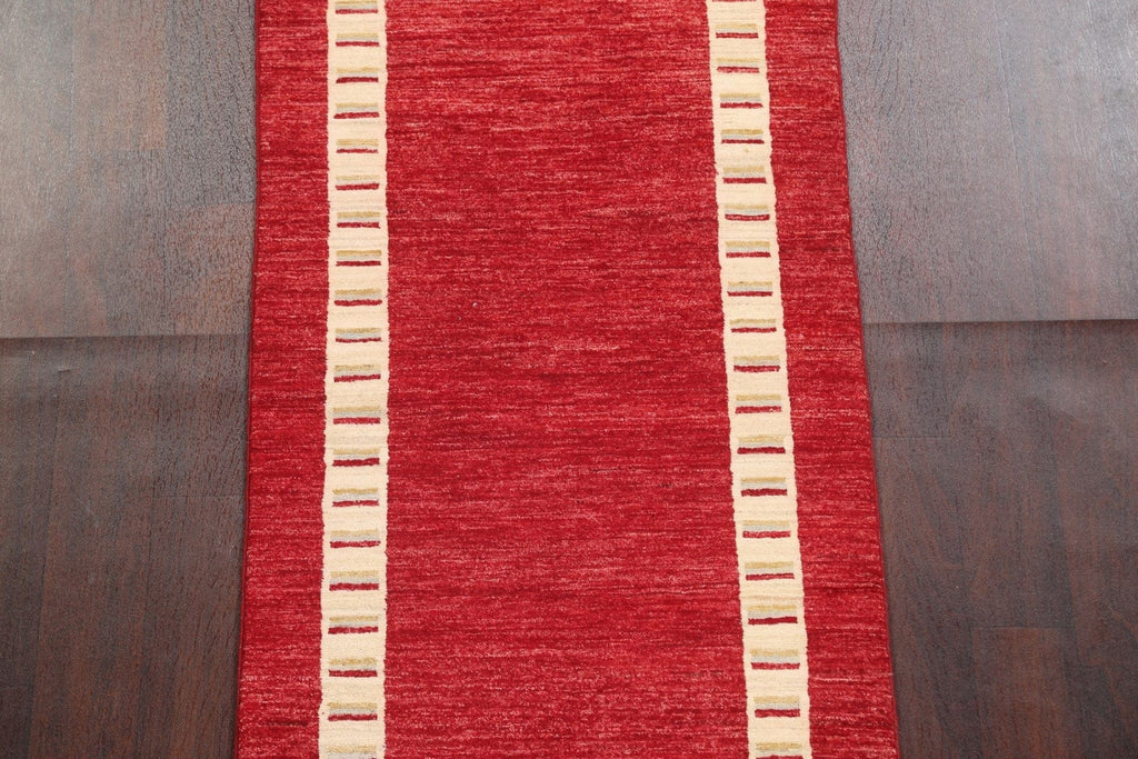 Red Gabbeh Kashkoli Oriental Runner Rug 3x8