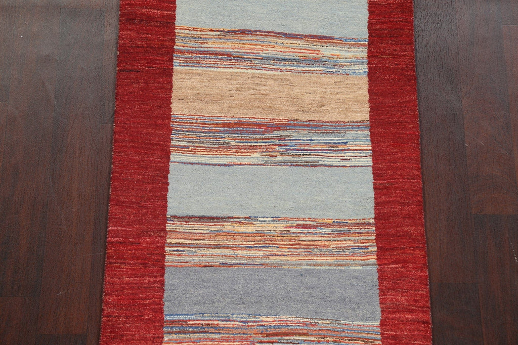 Striped Gabbeh Kashkoli Oriental Runner Rug 3x10