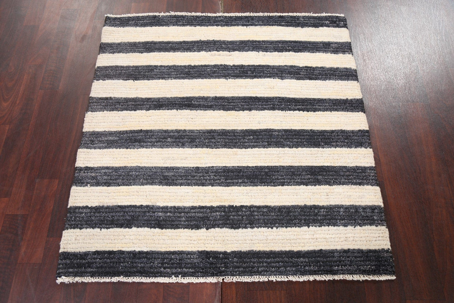 Black & White Striped Gabbeh Kashkoli Oriental Rug 4x4