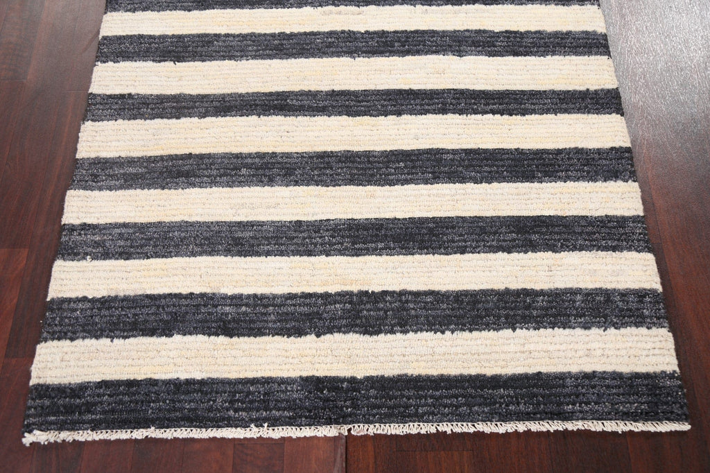 Black & White Striped Gabbeh Kashkoli Oriental Rug 4x4