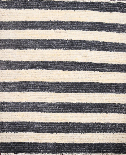 Black & White Striped Gabbeh Kashkoli Oriental Rug 4x4