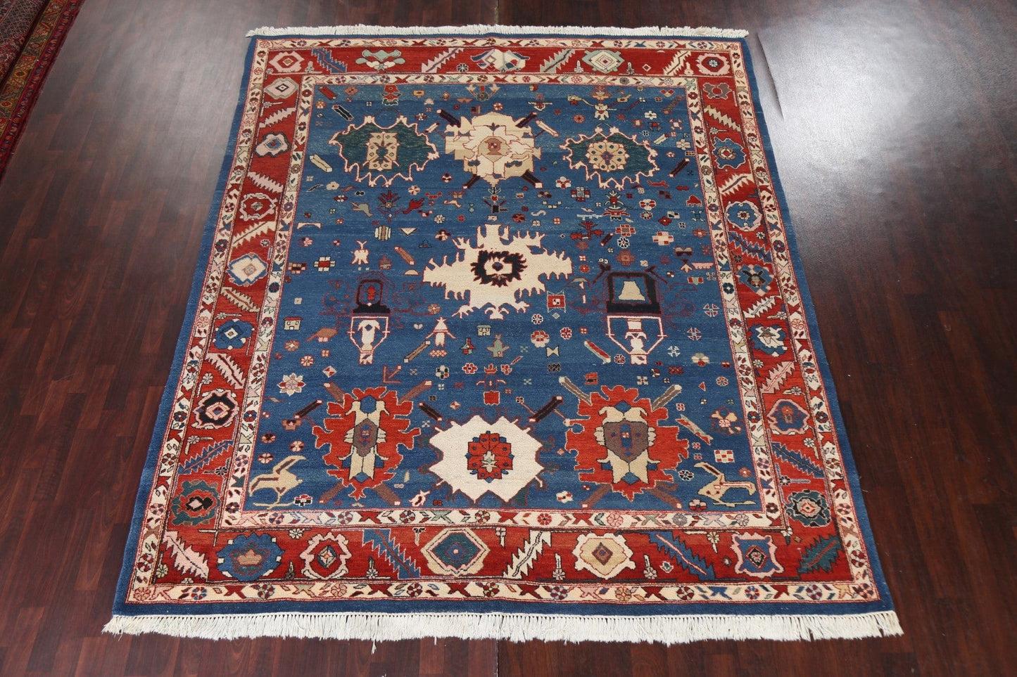 Blue Geometric Oushak Oriental Area Rug 9x11