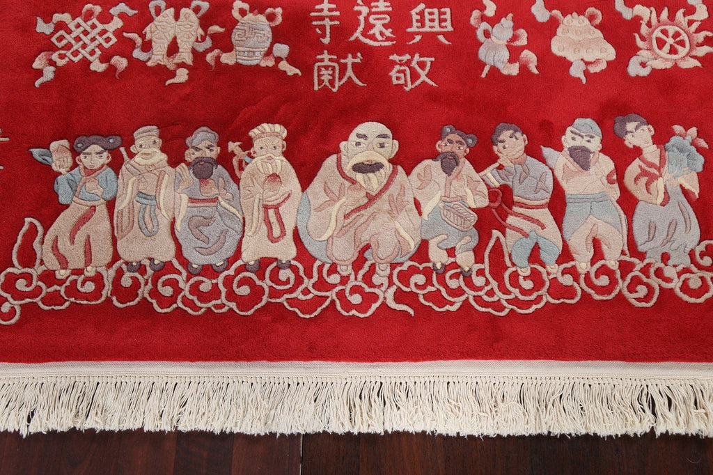 Handmade Red Pictorial Art Deco Oriental Wool Rug 2x5