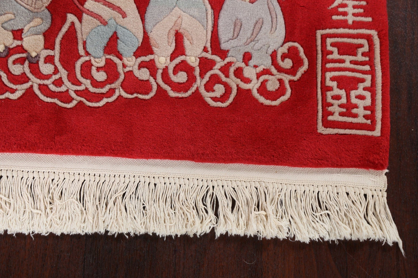 Handmade Red Pictorial Art Deco Oriental Wool Rug 2x5