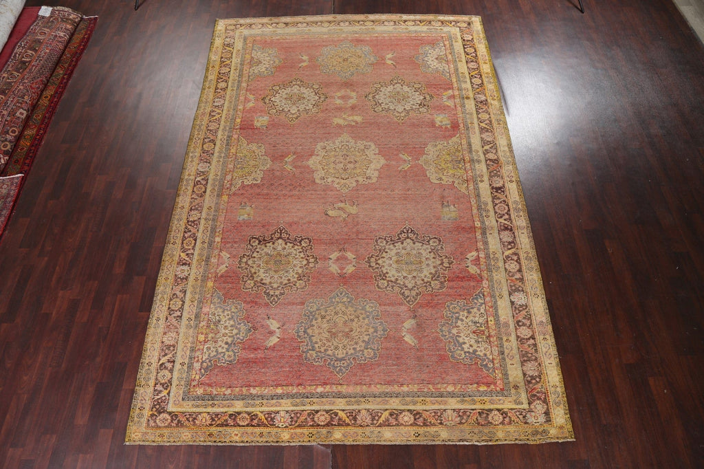 Pre-1900 Antique Vegetable Dye Oushak Turkish Rug 9x13