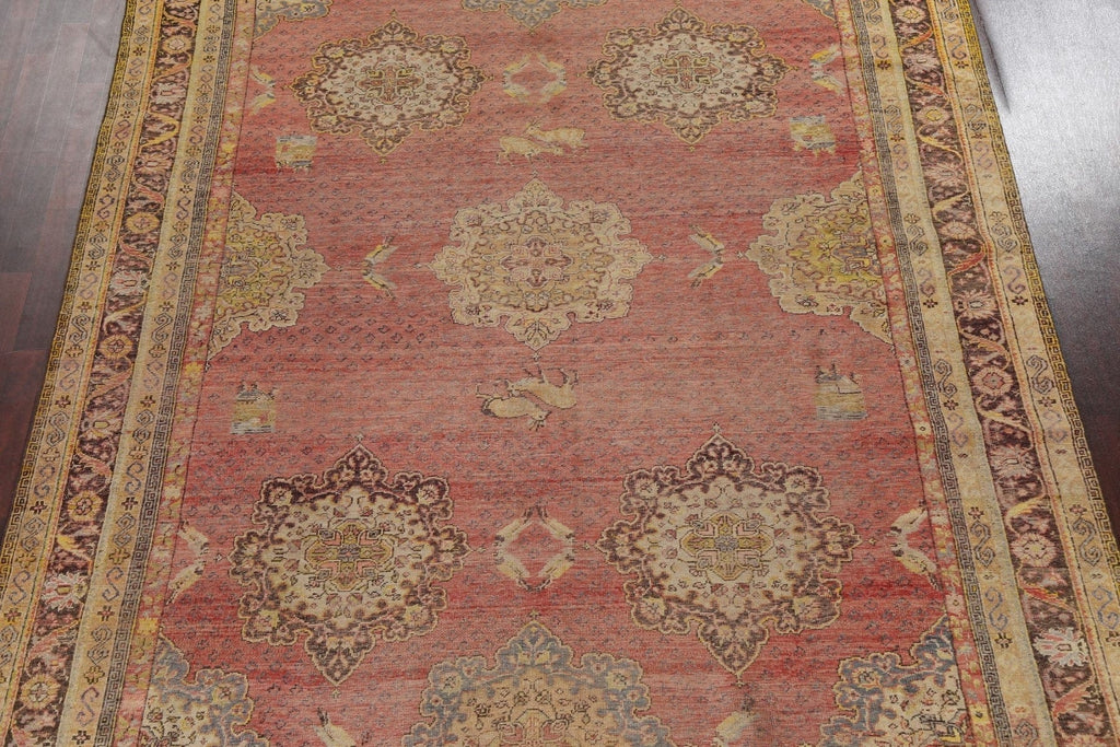 Pre-1900 Antique Vegetable Dye Oushak Turkish Rug 9x13