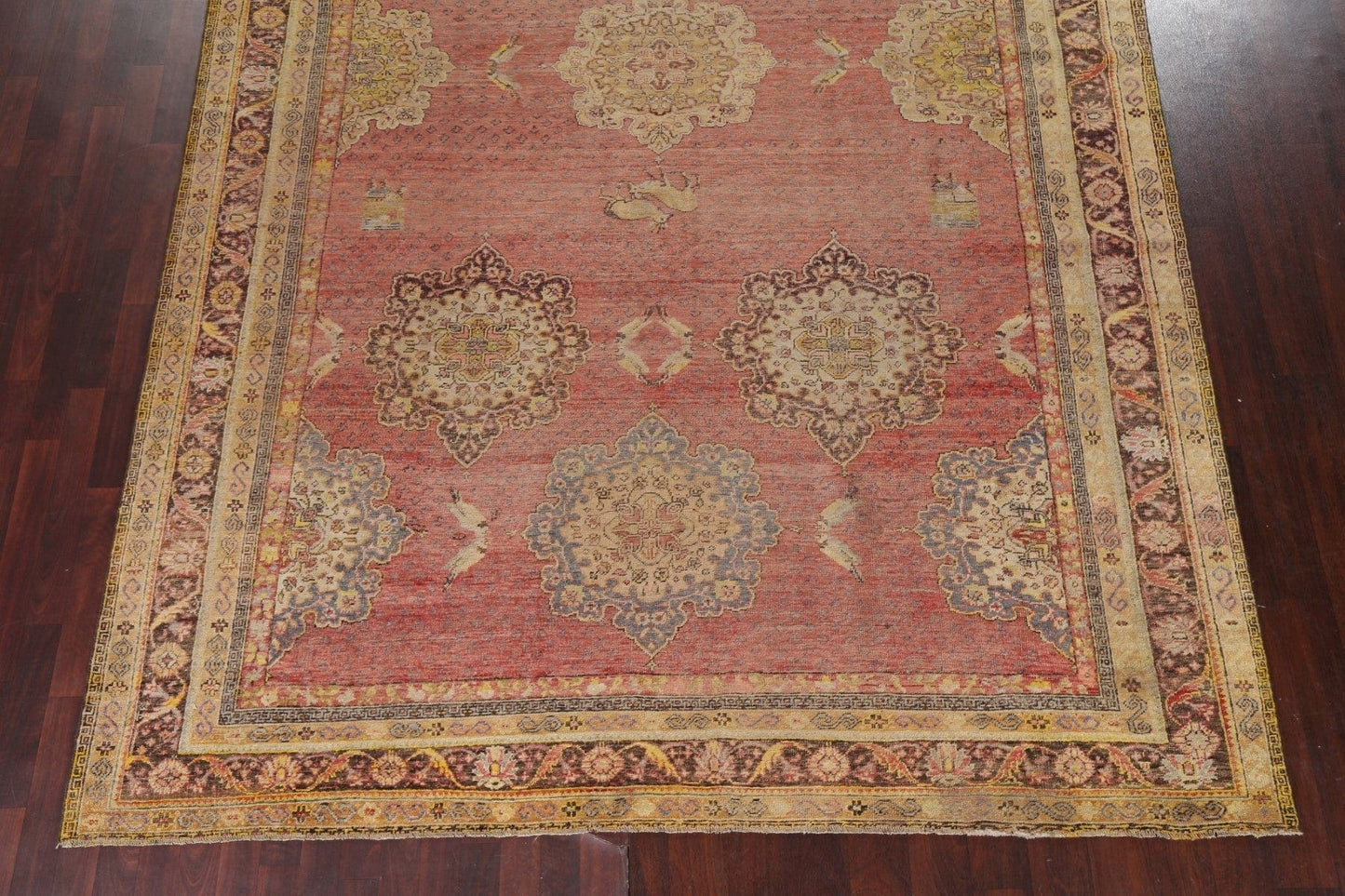 Pre-1900 Antique Vegetable Dye Oushak Turkish Rug 9x13