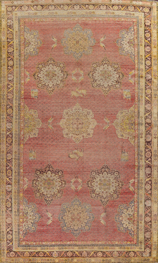 Pre-1900 Antique Vegetable Dye Oushak Turkish Rug 9x13