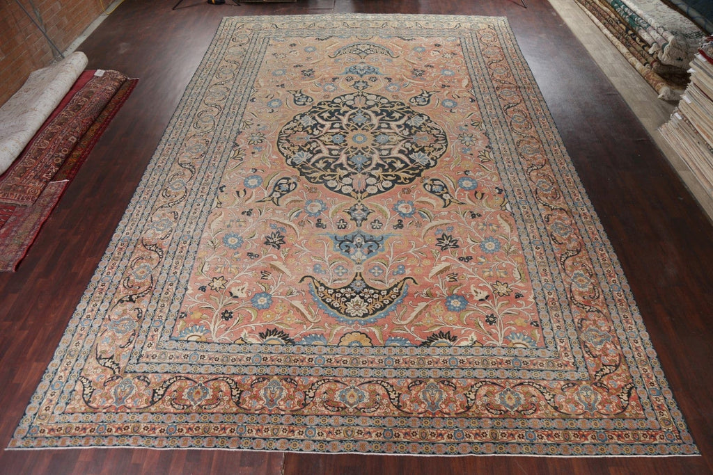 Pre-1900 Antique Vegetable Dye Tabriz Haj Jalili Persian Rug 14x22