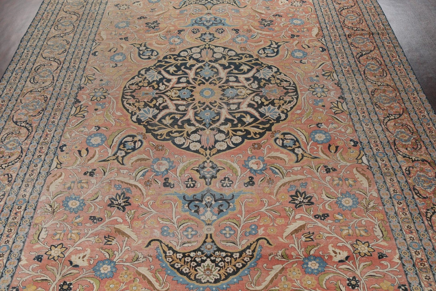 Pre-1900 Antique Vegetable Dye Tabriz Haj Jalili Persian Rug 14x22