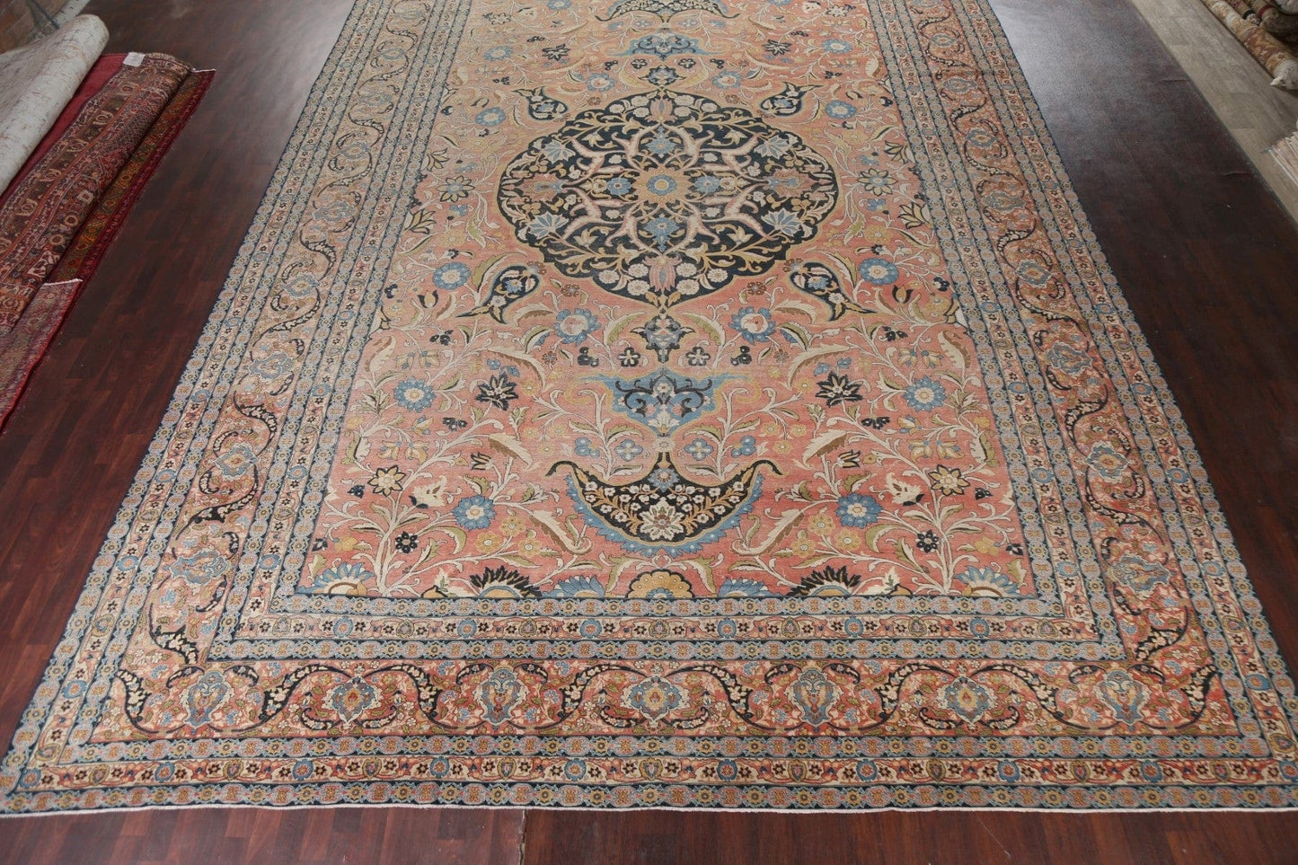 Pre-1900 Antique Vegetable Dye Tabriz Haj Jalili Persian Rug 14x22