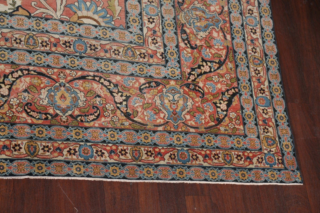 Pre-1900 Antique Vegetable Dye Tabriz Haj Jalili Persian Rug 14x22