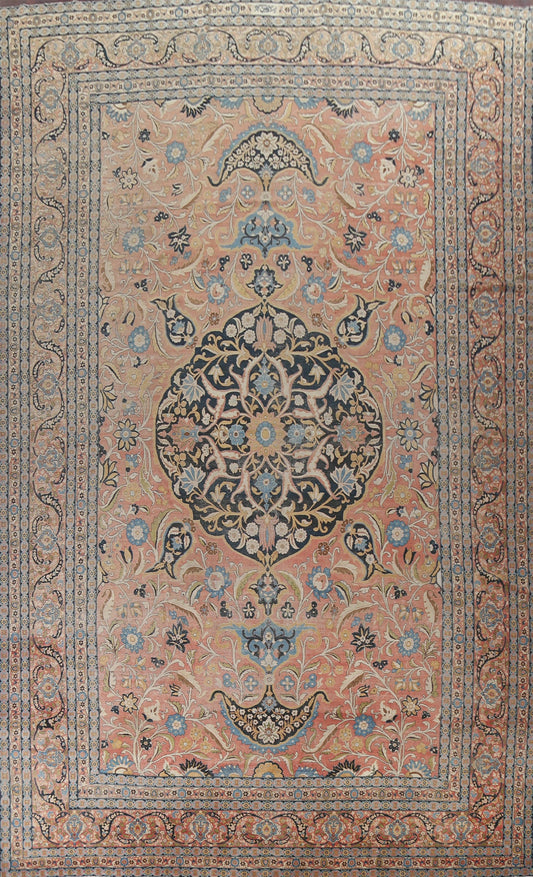 Pre-1900 Antique Vegetable Dye Tabriz Haj Jalili Persian Rug 14x22