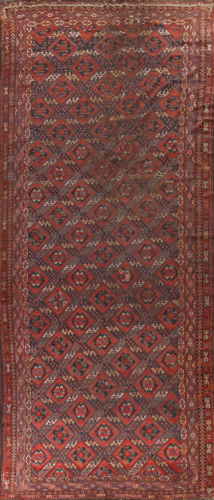 Pre-1900 Antique Vegetable Dye Turkoman Bashir Persian Rug 9x20