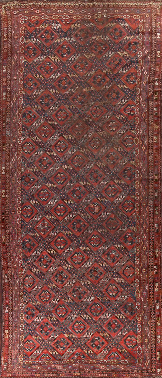 Pre-1900 Antique Vegetable Dye Turkoman Bashir Persian Rug 9x20