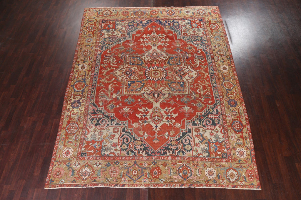 Pre-1900 Antique Vegetable Dye Heriz Serapi Persian Rug 9x12