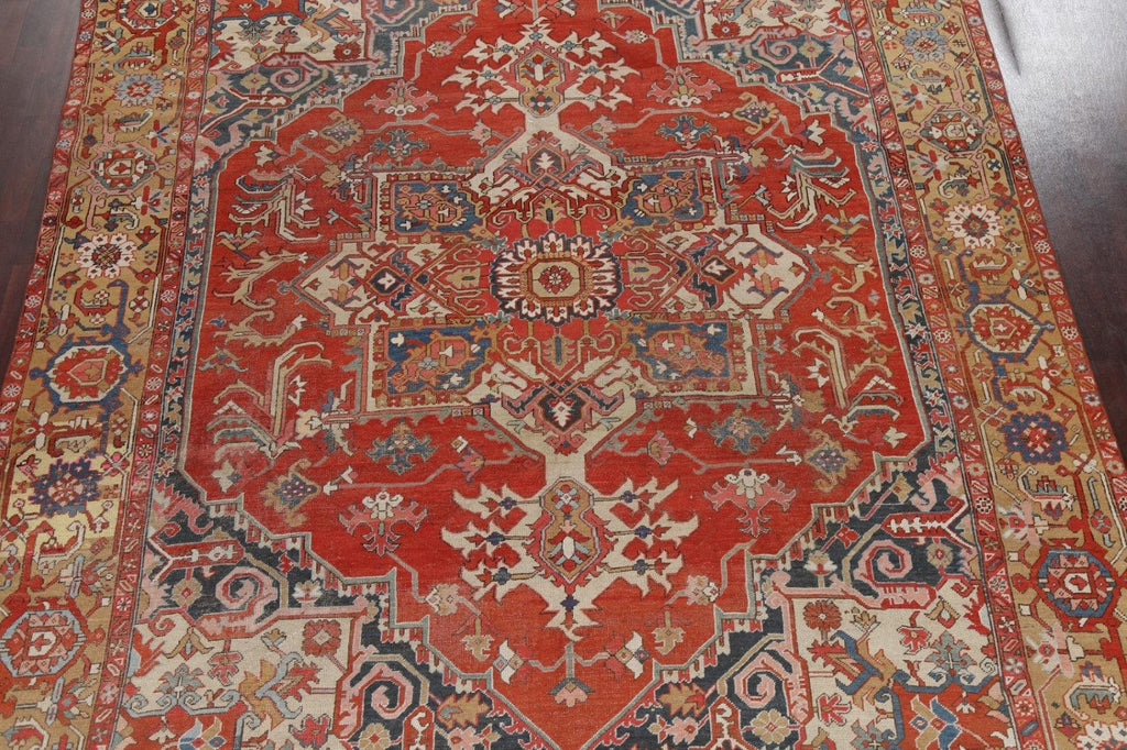 Pre-1900 Antique Vegetable Dye Heriz Serapi Persian Rug 9x12