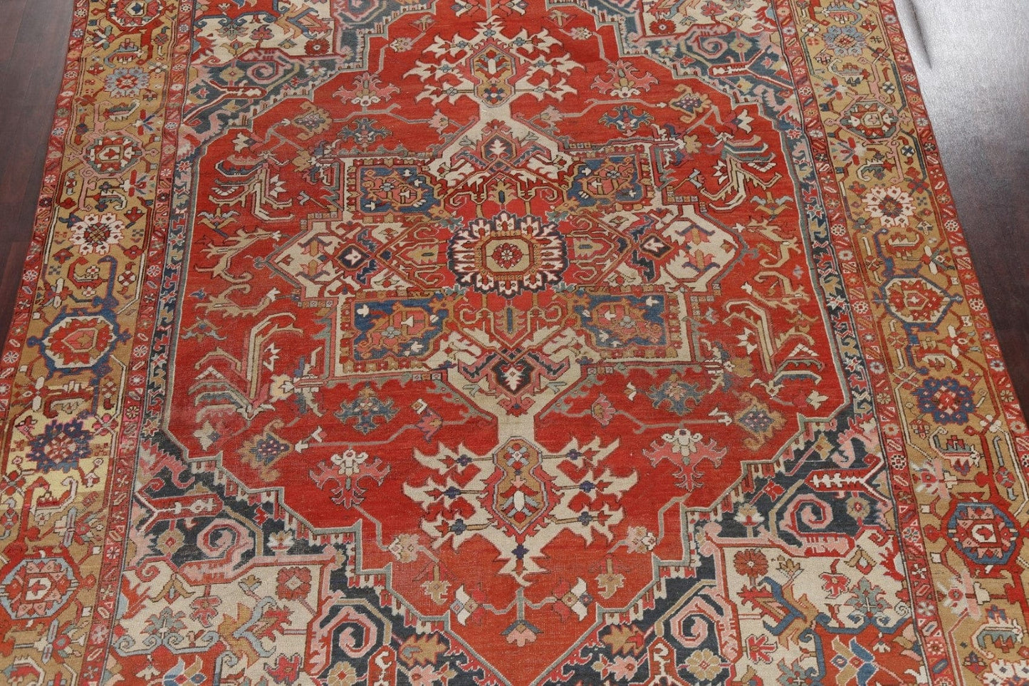 Pre-1900 Antique Vegetable Dye Heriz Serapi Persian Rug 9x12