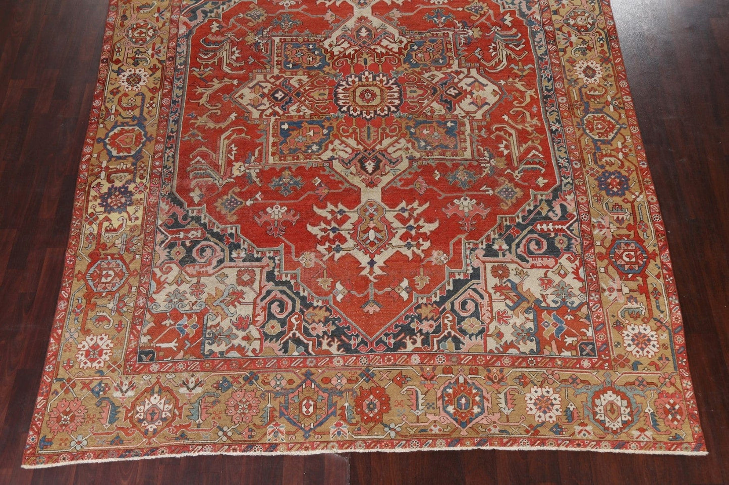 Pre-1900 Antique Vegetable Dye Heriz Serapi Persian Rug 9x12