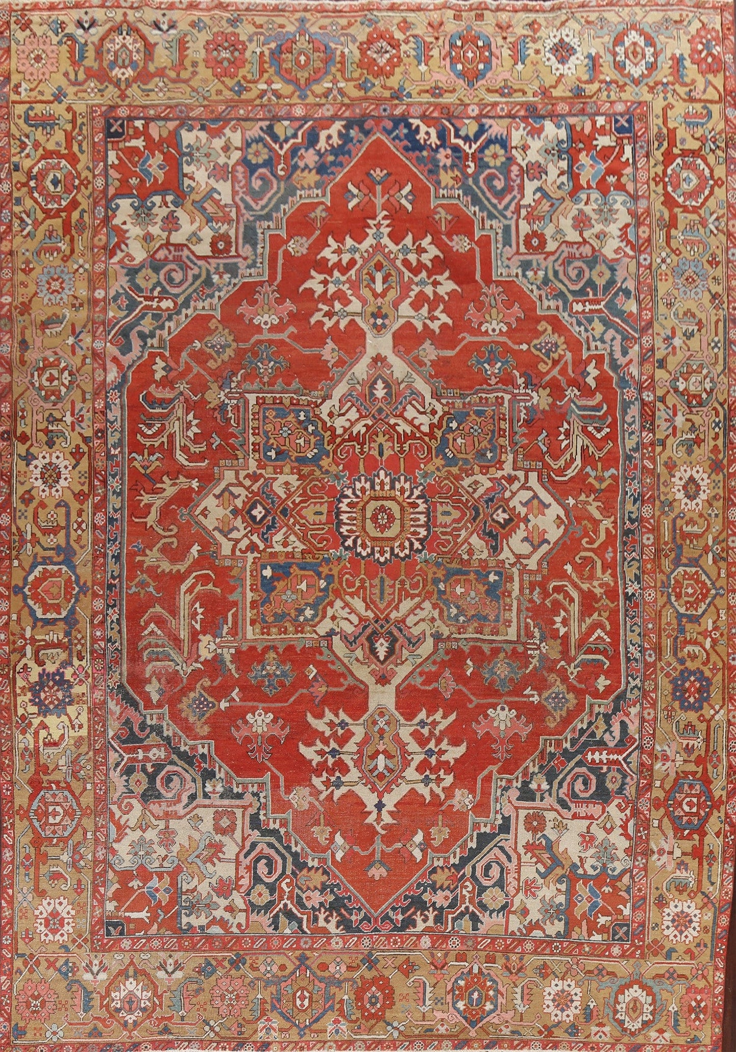 Pre-1900 Antique Vegetable Dye Heriz Serapi Persian Rug 9x12