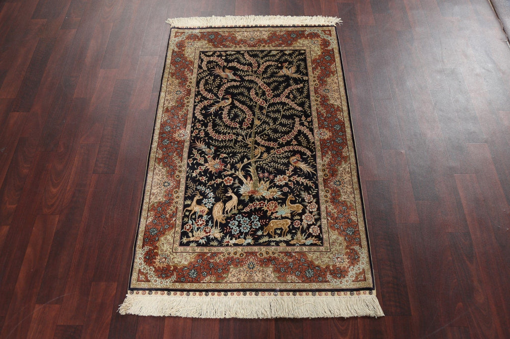 Animal Print 100% Silk Qum Persian Handmade Rug 3x4