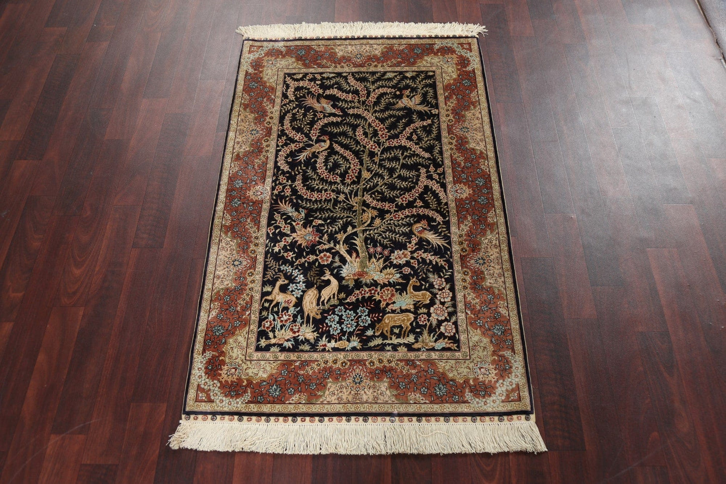 Animal Print 100% Silk Qum Persian Handmade Rug 3x4