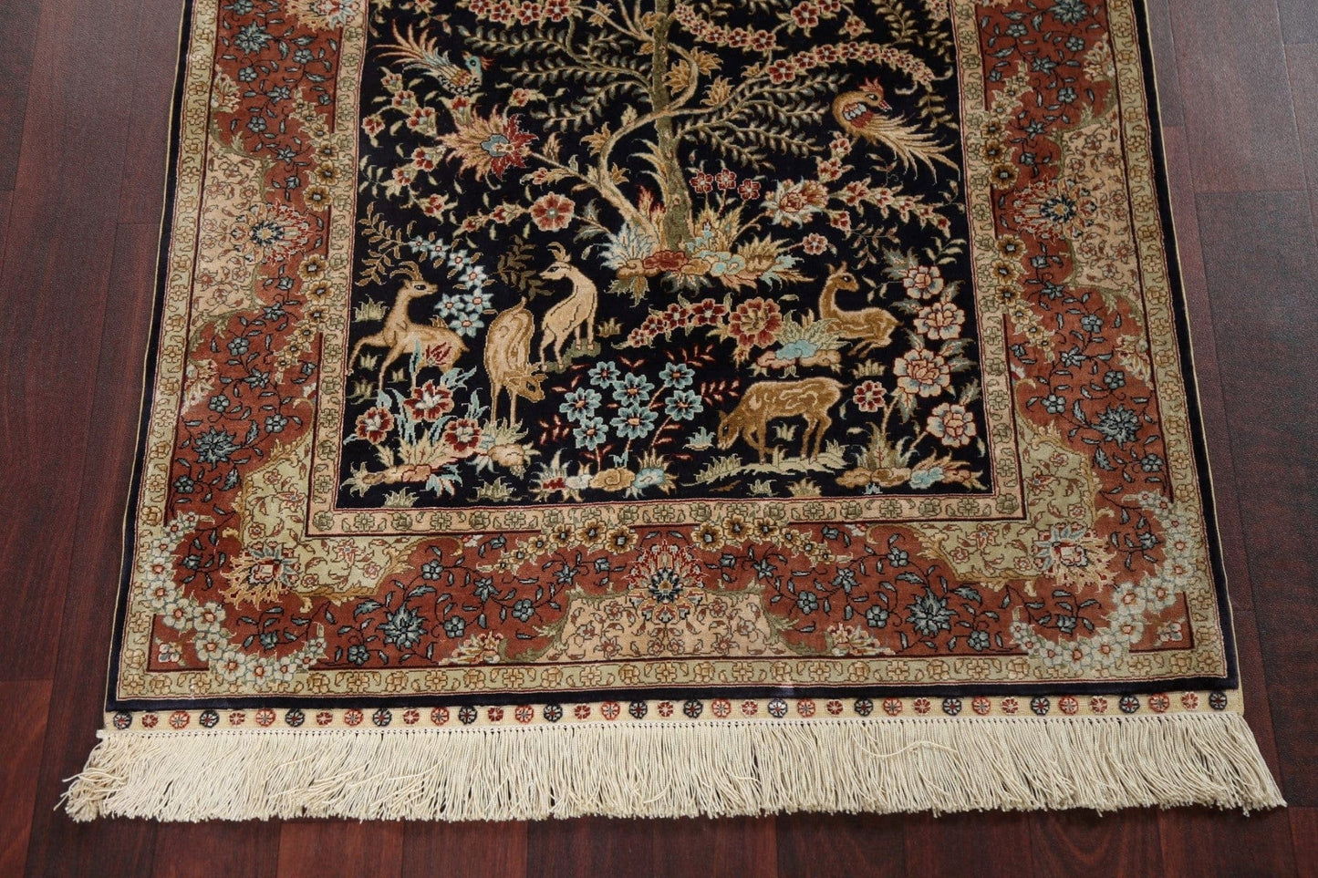 Animal Print 100% Silk Qum Persian Handmade Rug 3x4