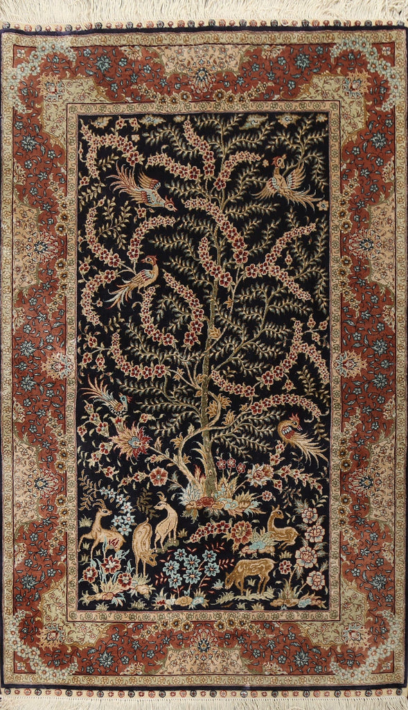 Animal Print 100% Silk Qum Persian Handmade Rug 3x4