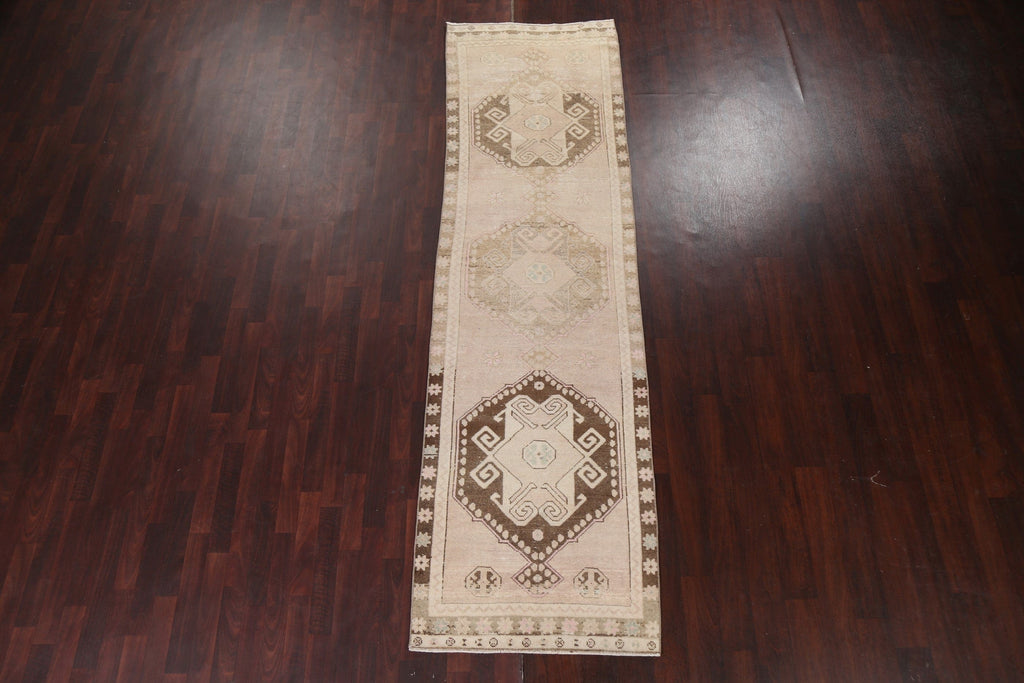 Muted Geometric Anatolian Turkish Runner Rug 3x11