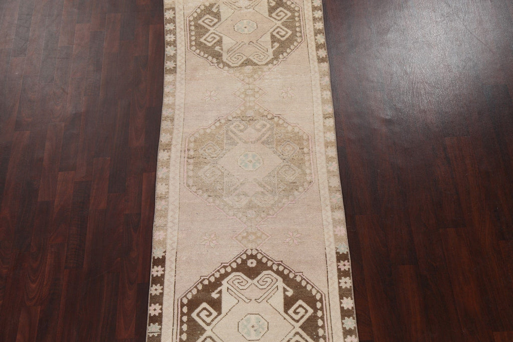 Muted Geometric Anatolian Turkish Runner Rug 3x11