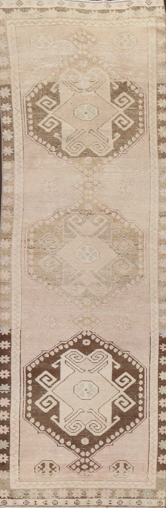 Muted Geometric Anatolian Turkish Runner Rug 3x11