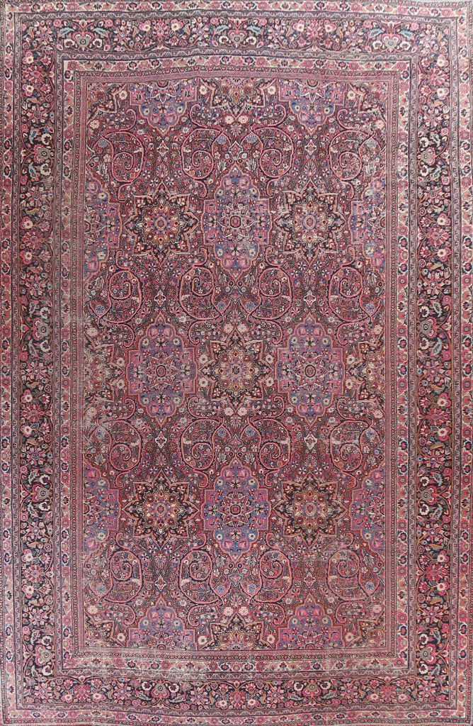Antique Vegetable Dye Large Mashad Persian Rug 13x17