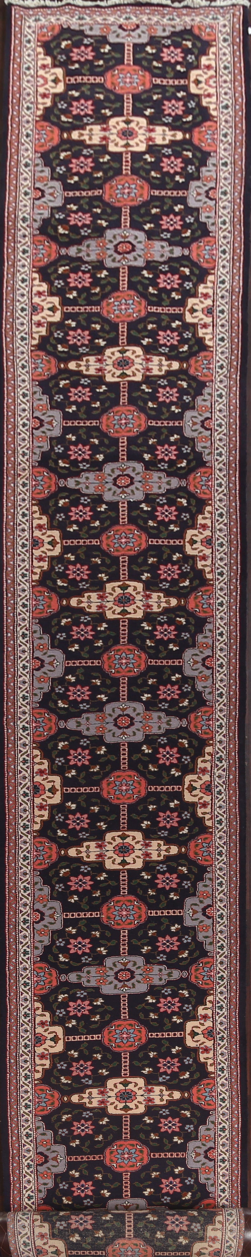 Vegetable Dye Wool Sarouk Persian Runner Rug 3x33