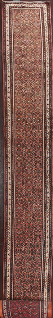 Vegetable Dye Wool Hossainabad Persian Runner Rug 2x46