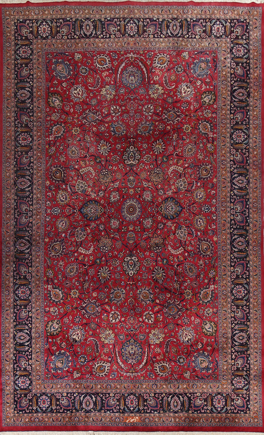 Large Vegetable Dye Mashad Vintage Persian Rug 13x19