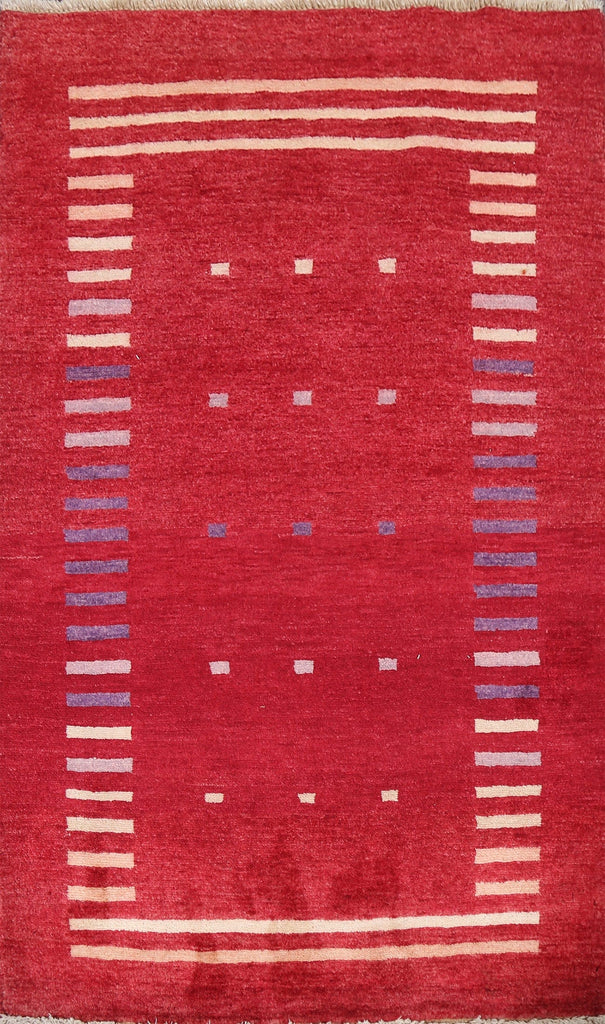 Red Gabbeh Kashkoli Oriental Wool Rug 3x4