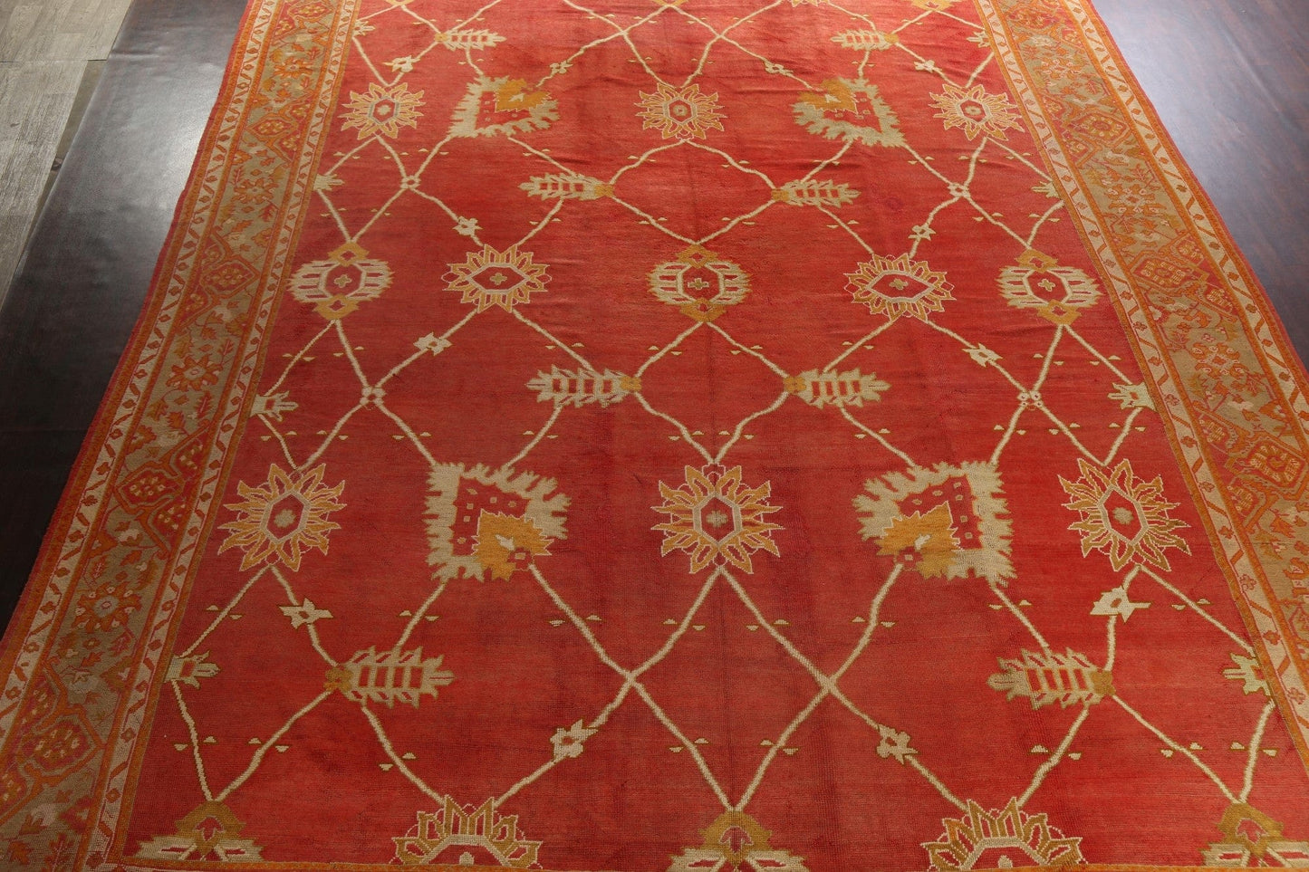 Pre-1900 Antique Oushak Handmade Turkish Rug 15x20 Vegetable Dye