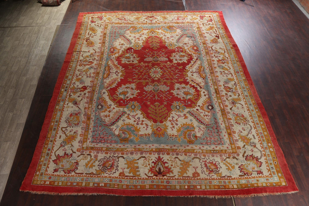 Pre-1900 Antique Vegetable Dye Oushak Large Turkish Rug 14x17