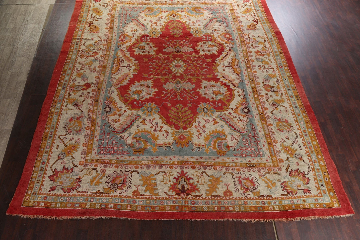 Pre-1900 Antique Vegetable Dye Oushak Large Turkish Rug 14x17