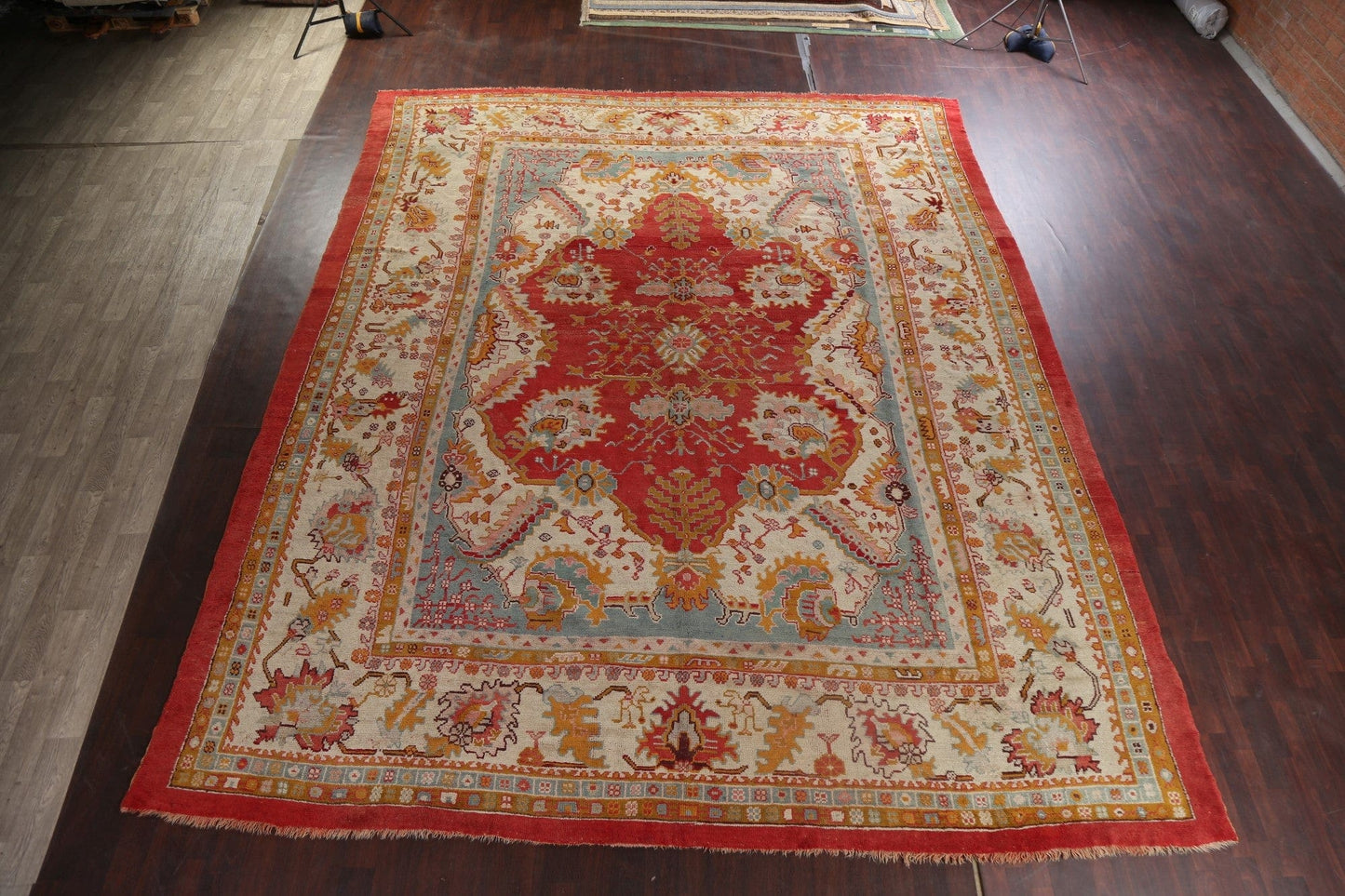 Pre-1900 Antique Vegetable Dye Oushak Large Turkish Rug 14x17